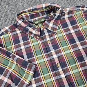 Orvis Shirt Mens XL Multicolor Plaid Button Down Short Sleeve Casual Pocket